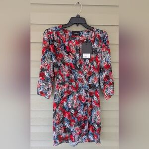 The Kooples Women's Blue Red Floral Mini Dress Size Small (4-6) NWT